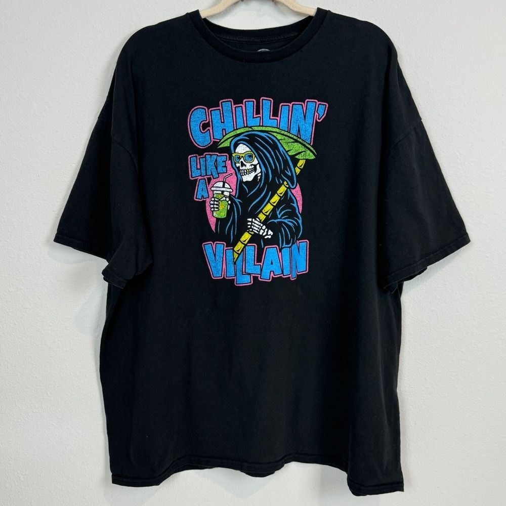 DOM Chillin' Like A Villain Grim Reaper Neon Graphic T-shirt Halloween 3XL